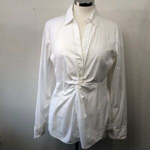 Banana Republic Flattering Fitted Twist Front White Cotton Shirt Side Zip 12